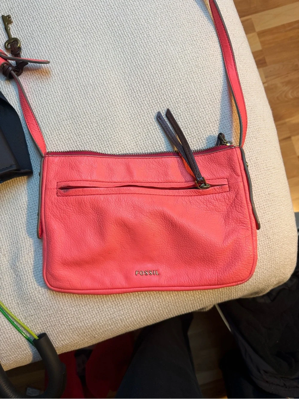 Fossil Coral Pink Leather Crossbody Bag